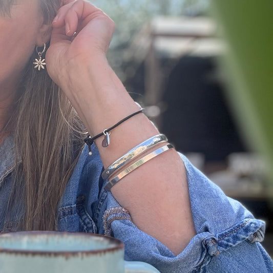 Solid Silver heart and leather cord bracelet