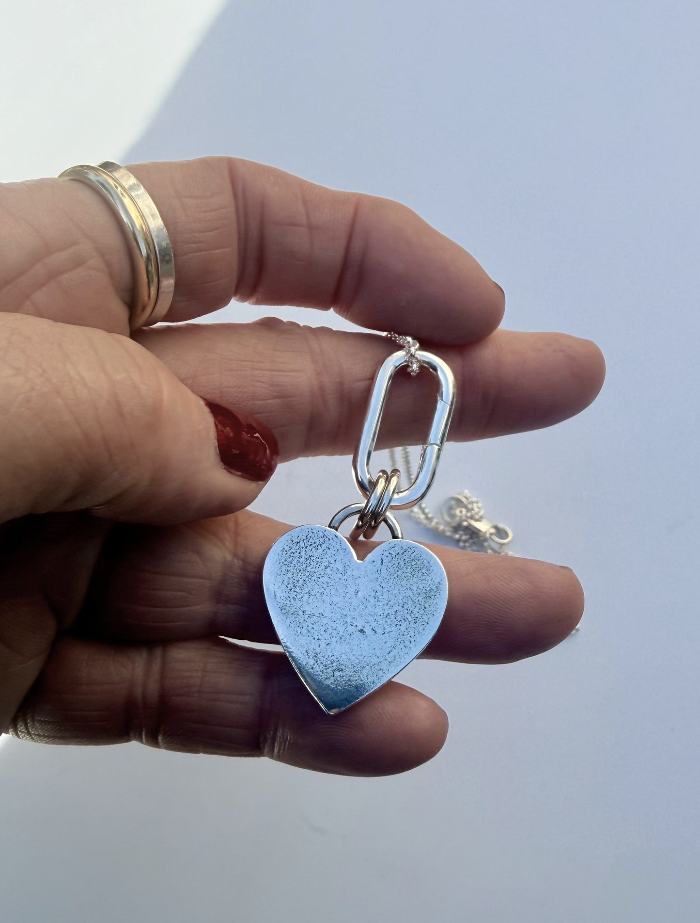 Silver Heart and Carabiner Necklace