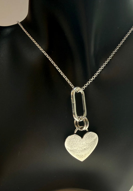 Silver Heart and Carabiner Necklace