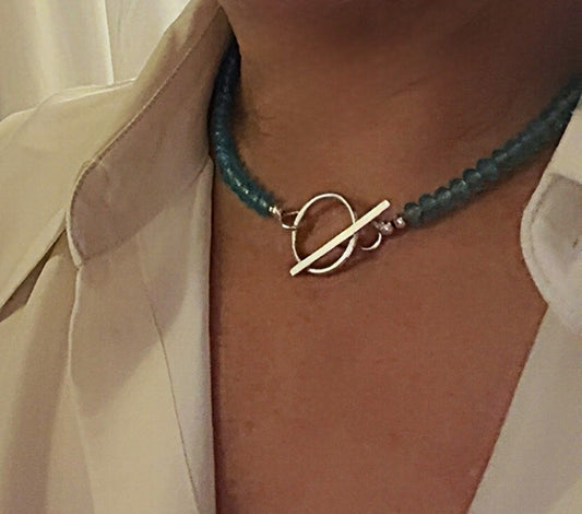 Blue Topaz necklace with silver T Bar