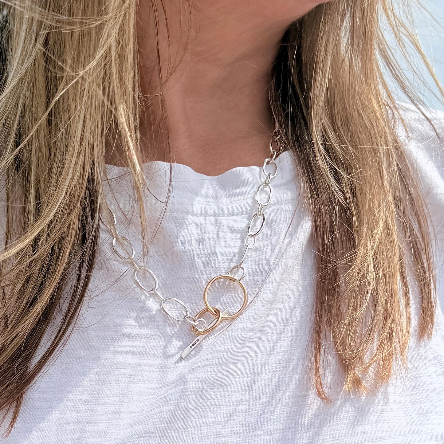 Silver and Gold T Bar chain