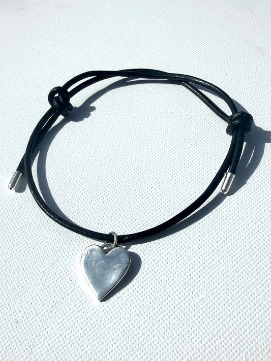 Solid Silver Heart & Cord Bracelet