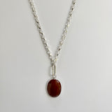 Silver Chain with warm brown Carnelian stone set in silver with a chunky carabiner 