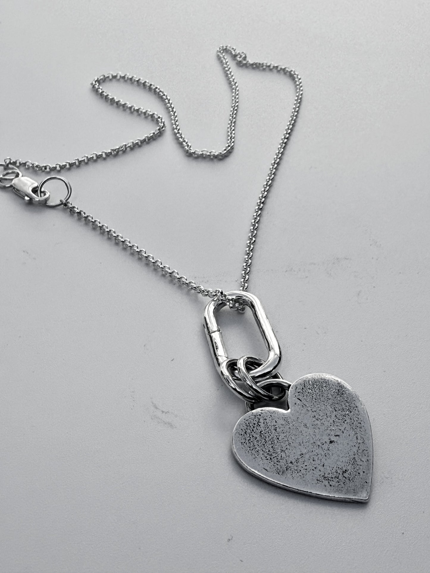Silver Heart and Carabiner Necklace
