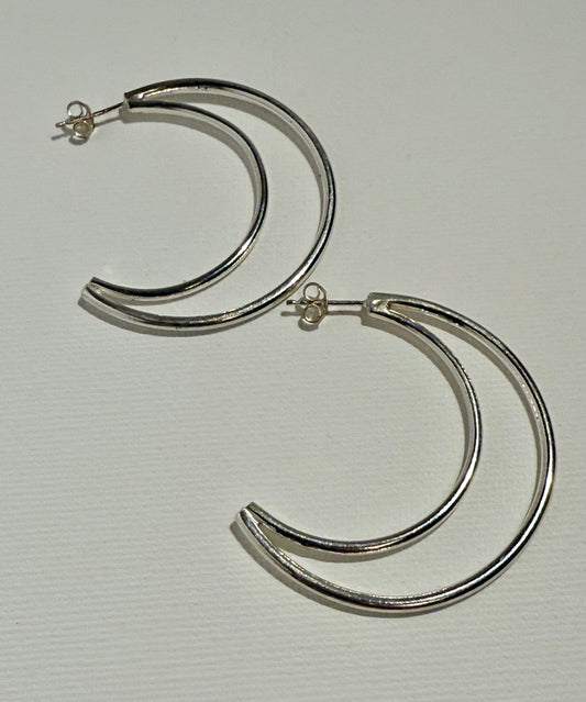 Silver Crescent Moon stud earrings