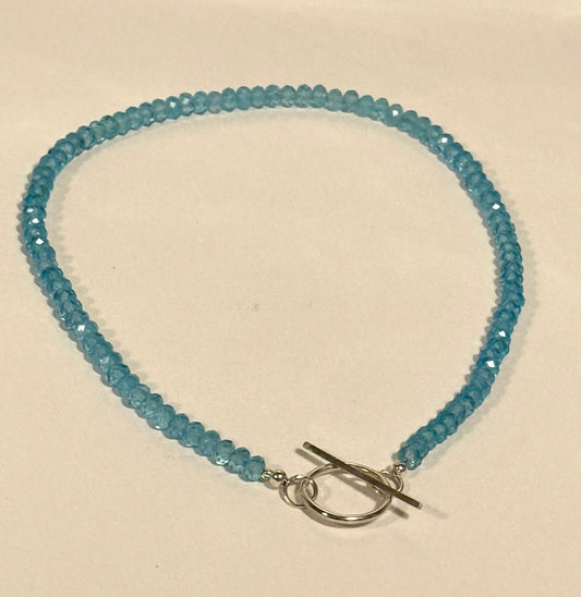 Blue Topaz necklace with silver T Bar