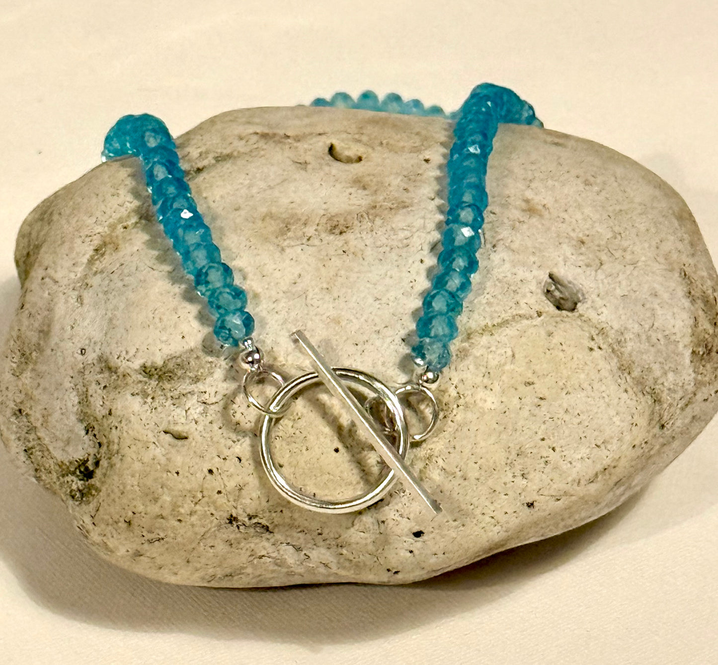Blue Topaz necklace with silver T Bar