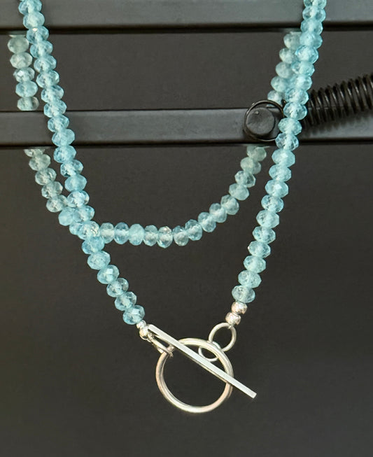 Blue Topaz necklace with silver T Bar