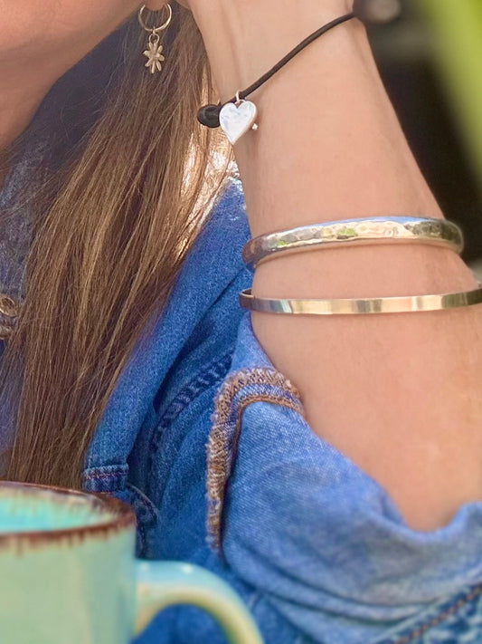 Solid Silver Heart & Cord Bracelet