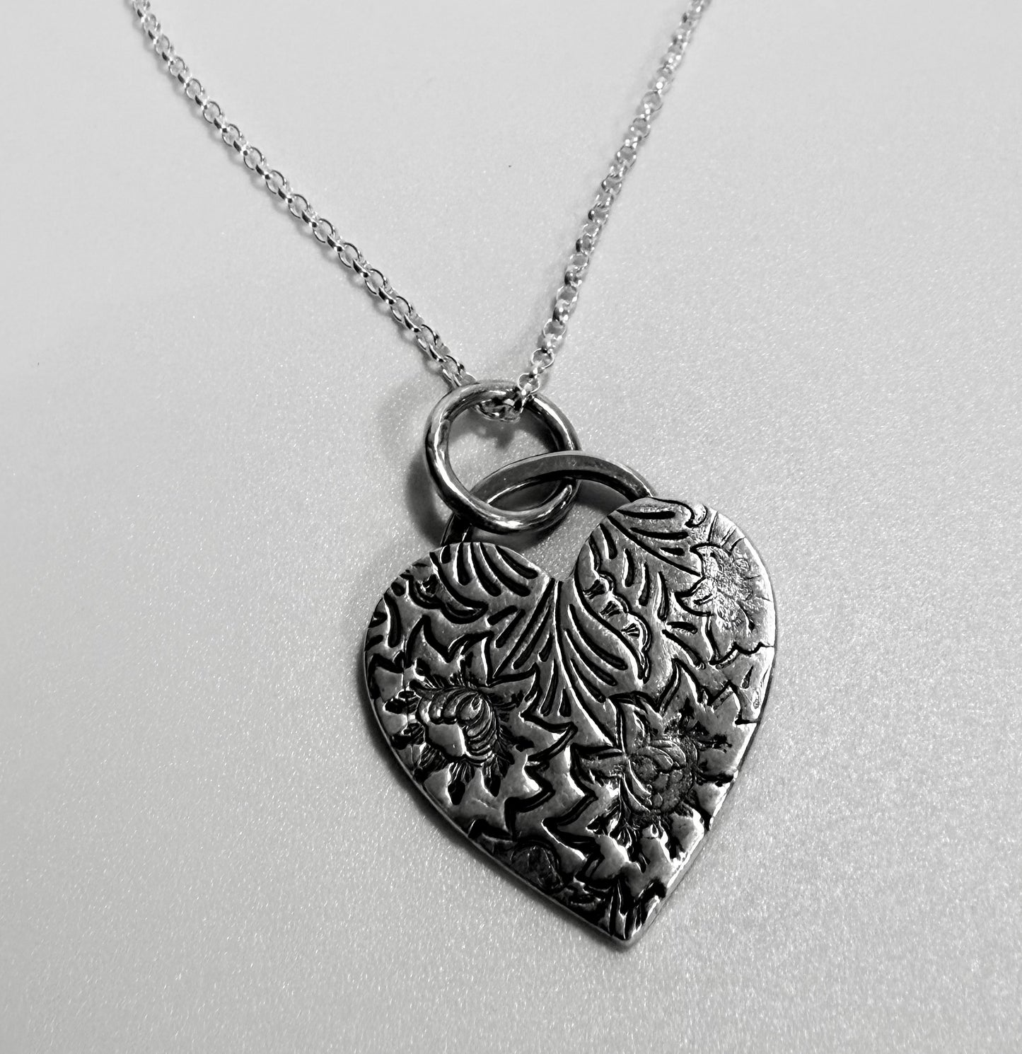 Fine Silver Rustic Heart Belcher Chain Necklace