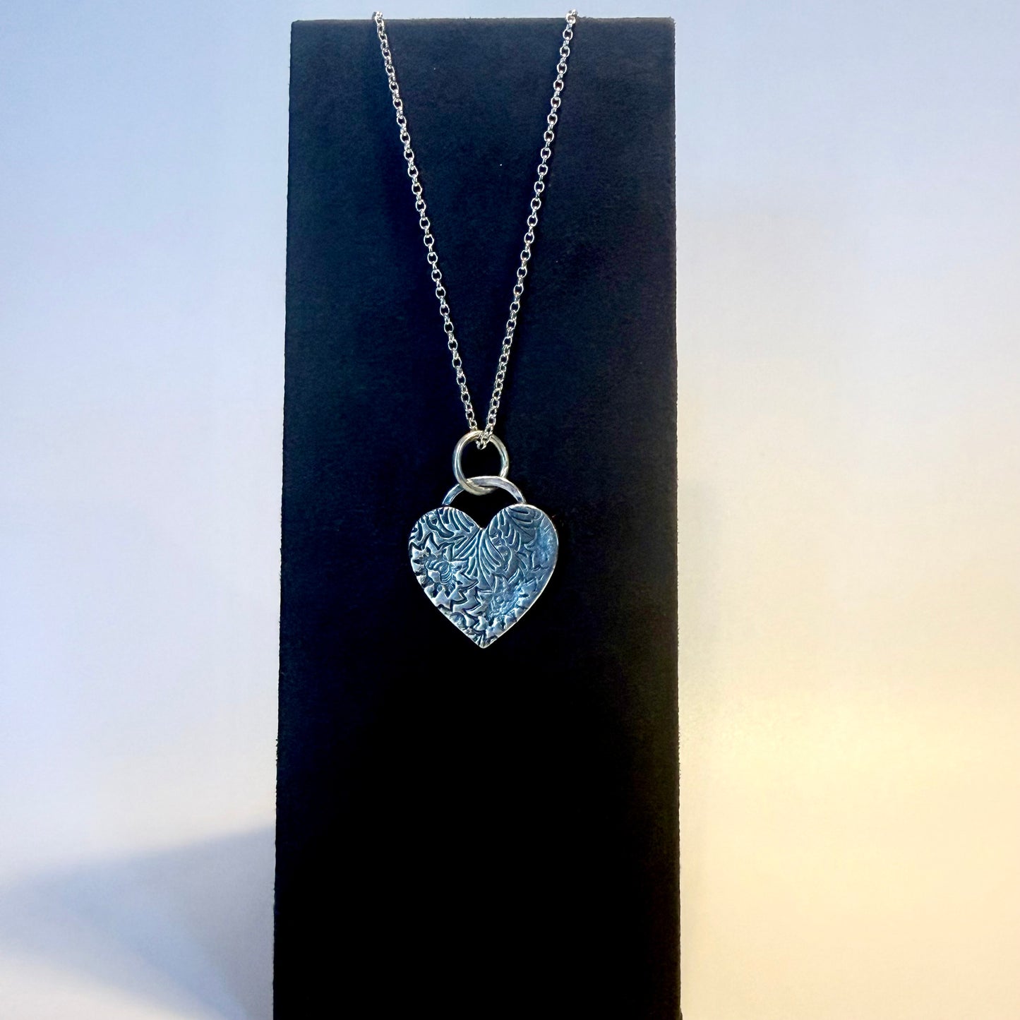 Fine Silver Rustic Heart Belcher Chain Necklace