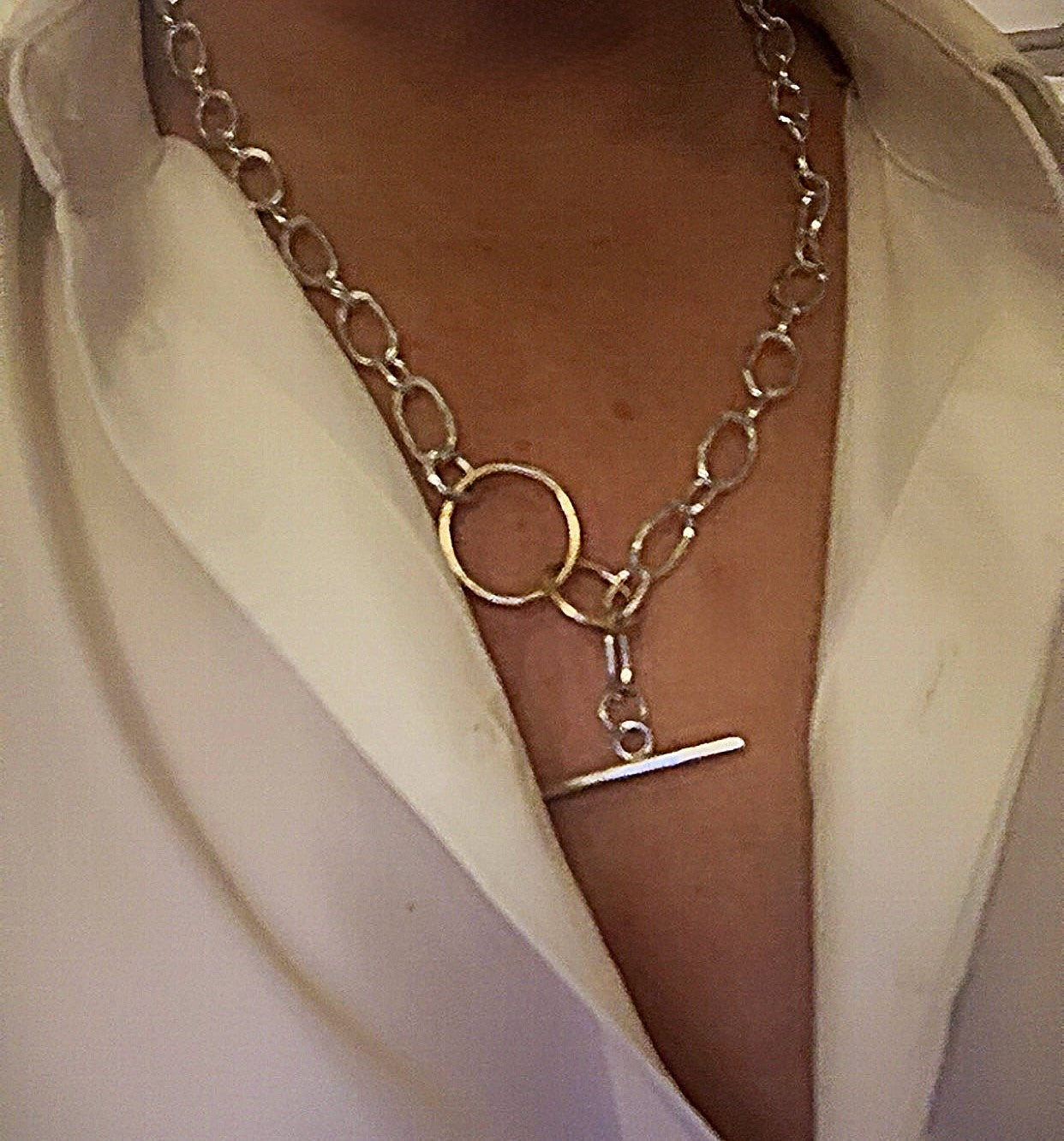 Silver and Gold T Bar chain