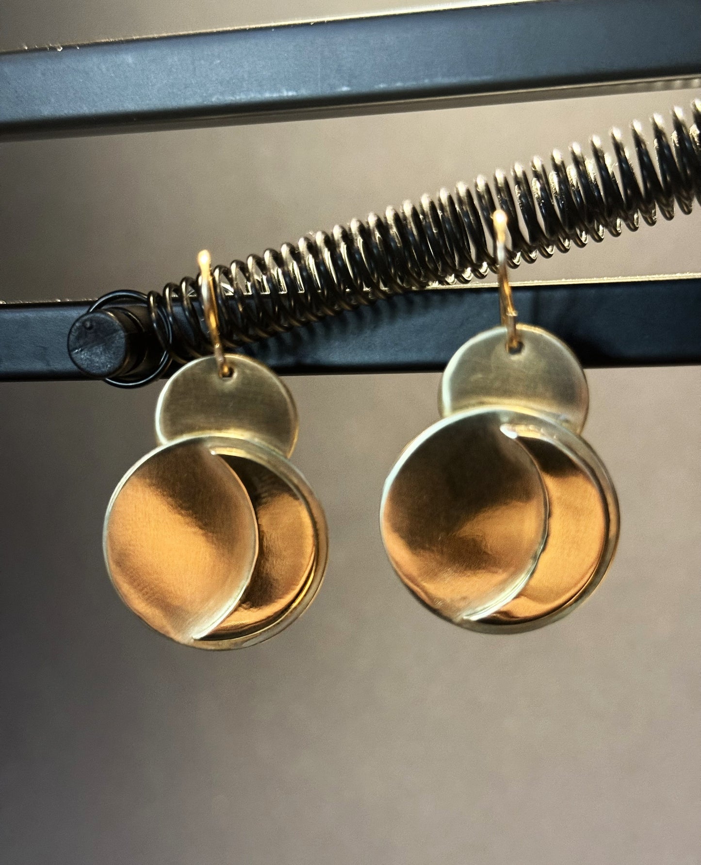 Brass Drop and Crescent Moon Earrings