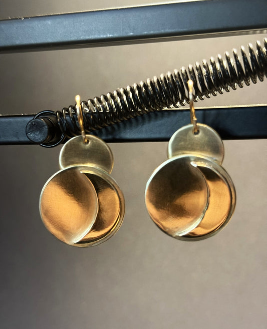 Brass Drop and Crescent Moon Earrings