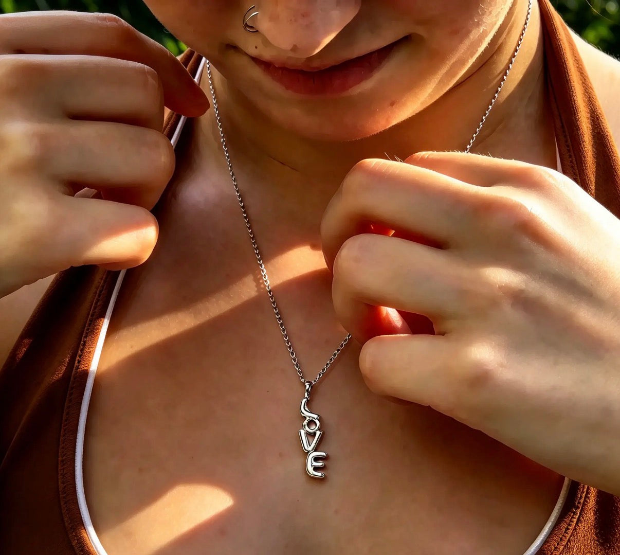 Solid Silver LOVE charm and Silver chain