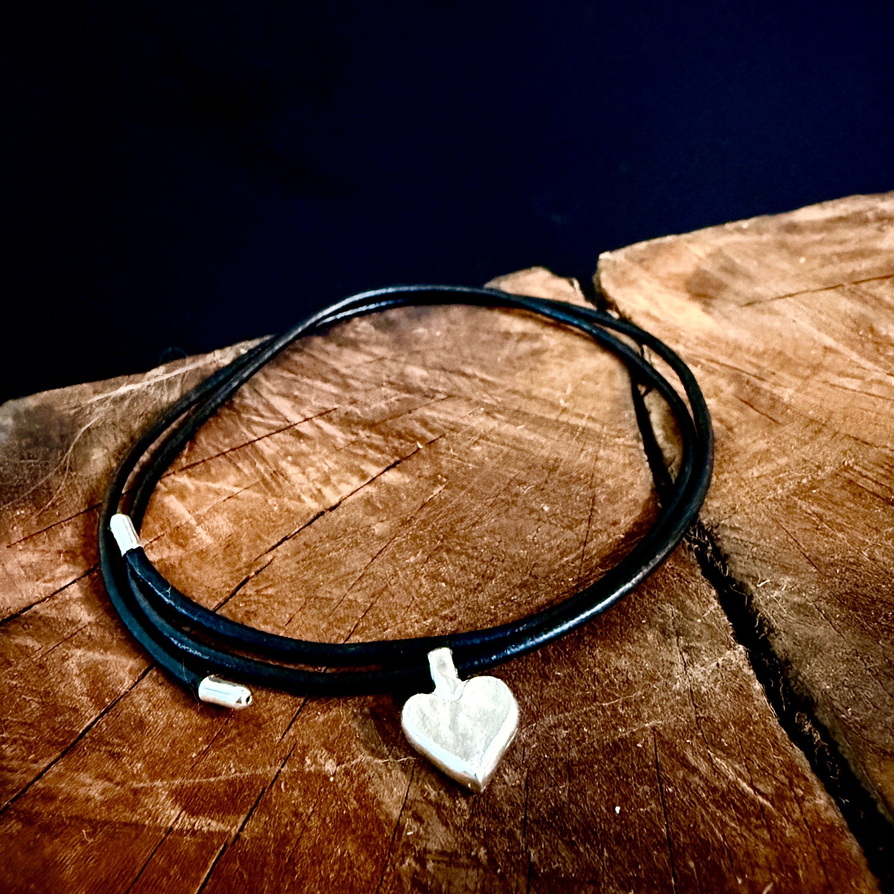 Solid Silver Heart and Leather Cord