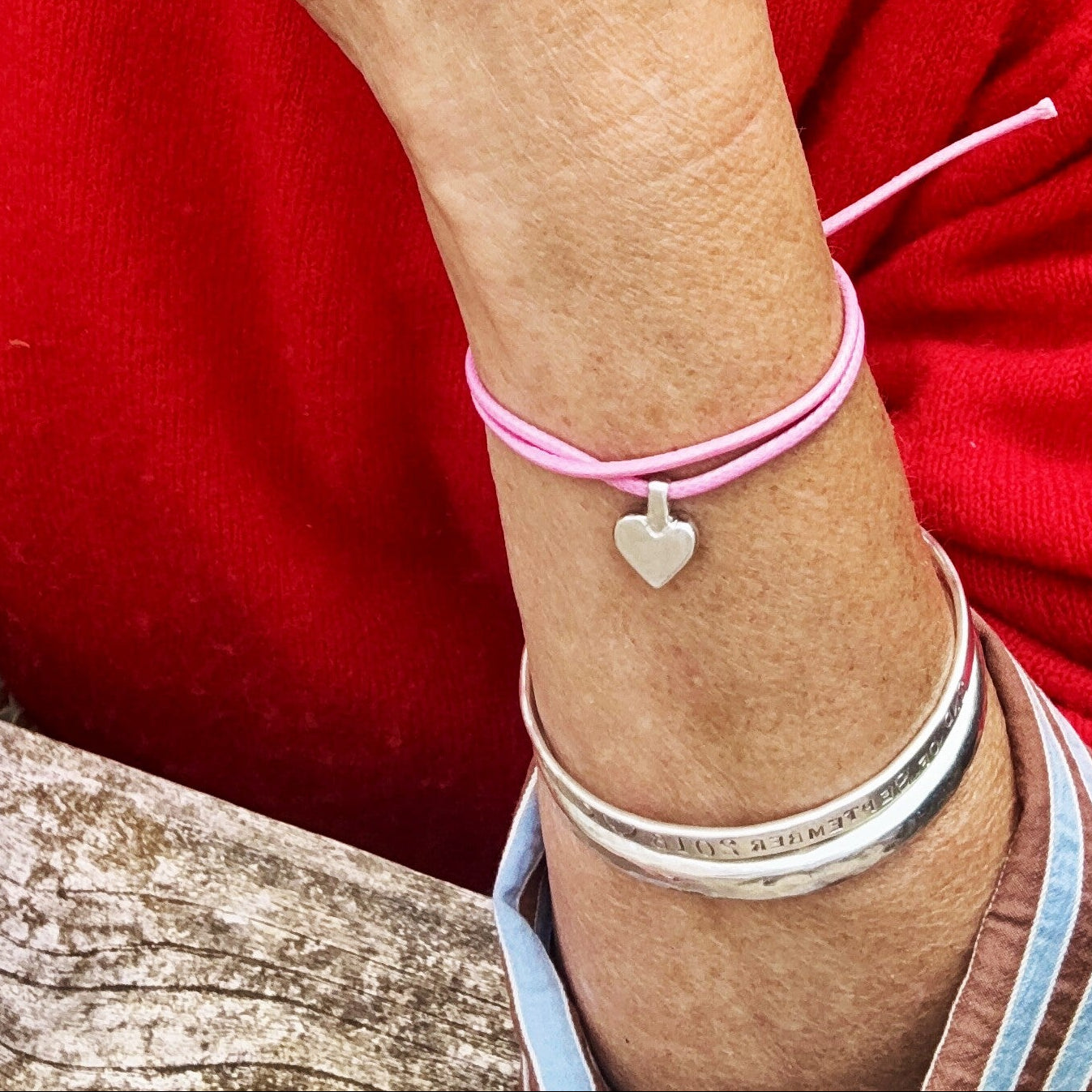 We Free Women Silver Heart Cord Bracelet