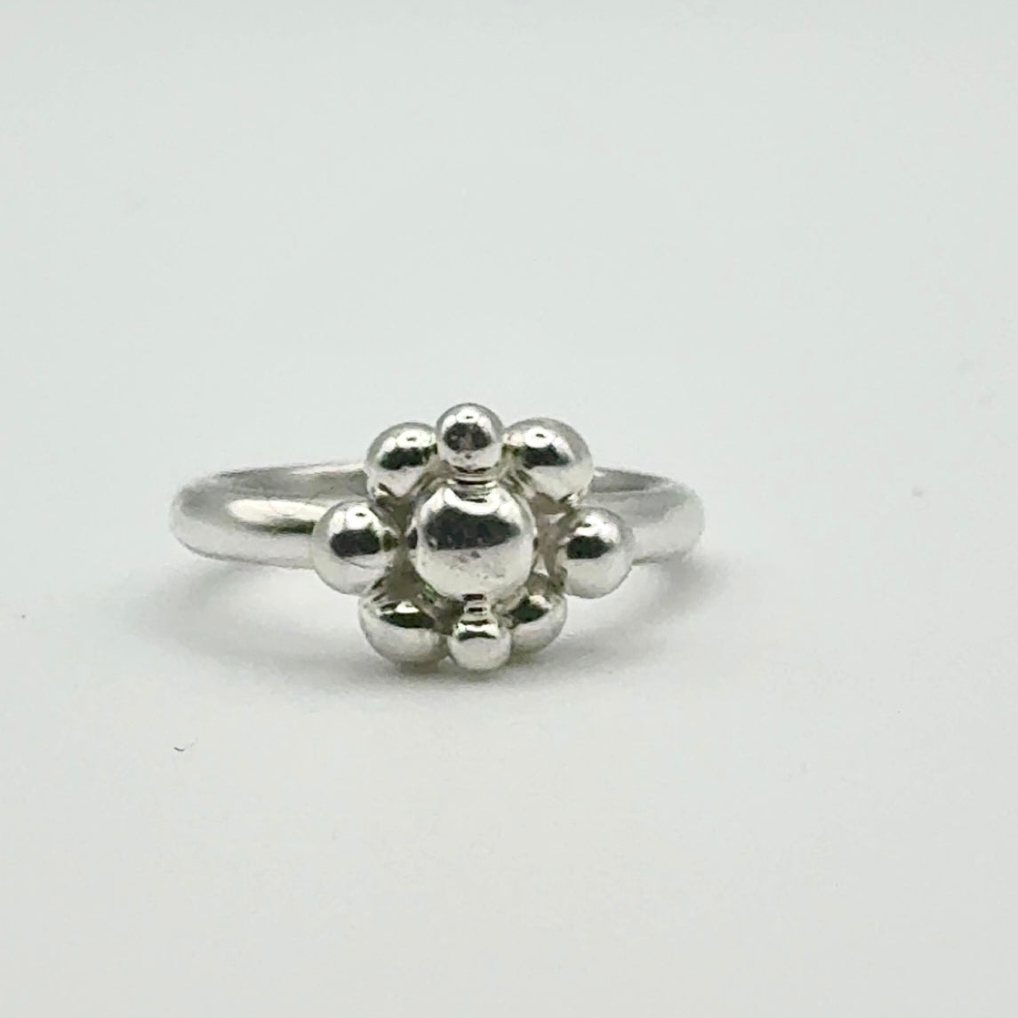 Silver Ball & Flower Ring