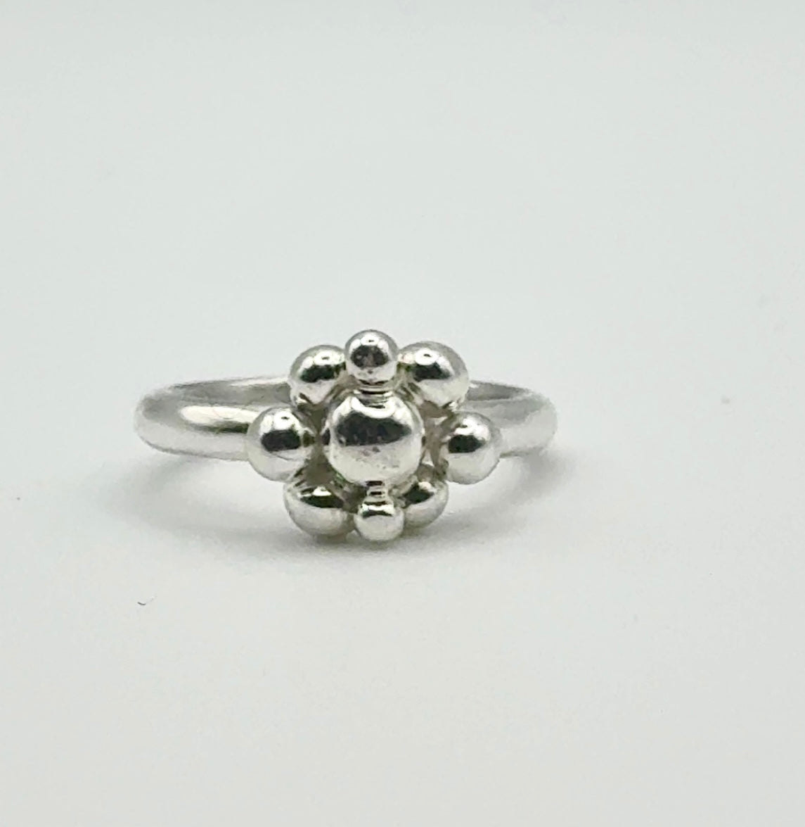 Silver Ball & Flower Ring