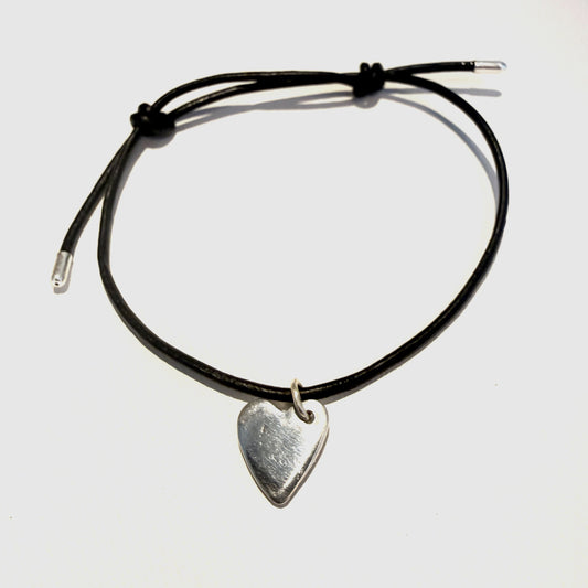 Solid Silver heart and leather cord bracelet