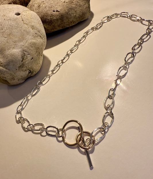 Silver and Gold T Bar chain