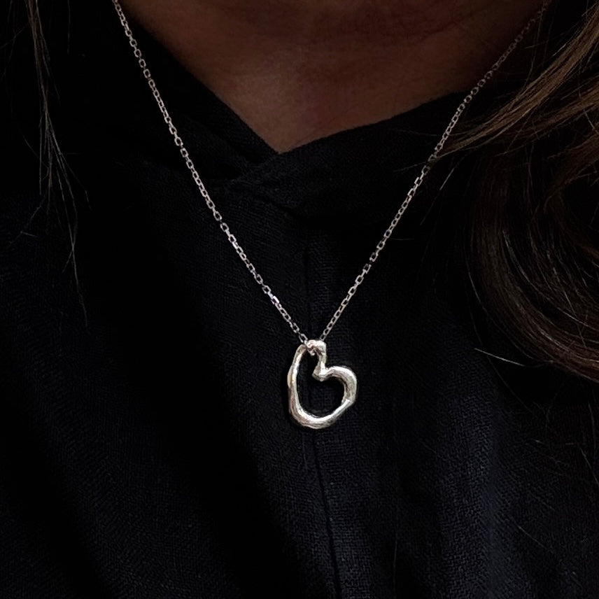 Solid Silver Molten Heart on a Silver Chain
