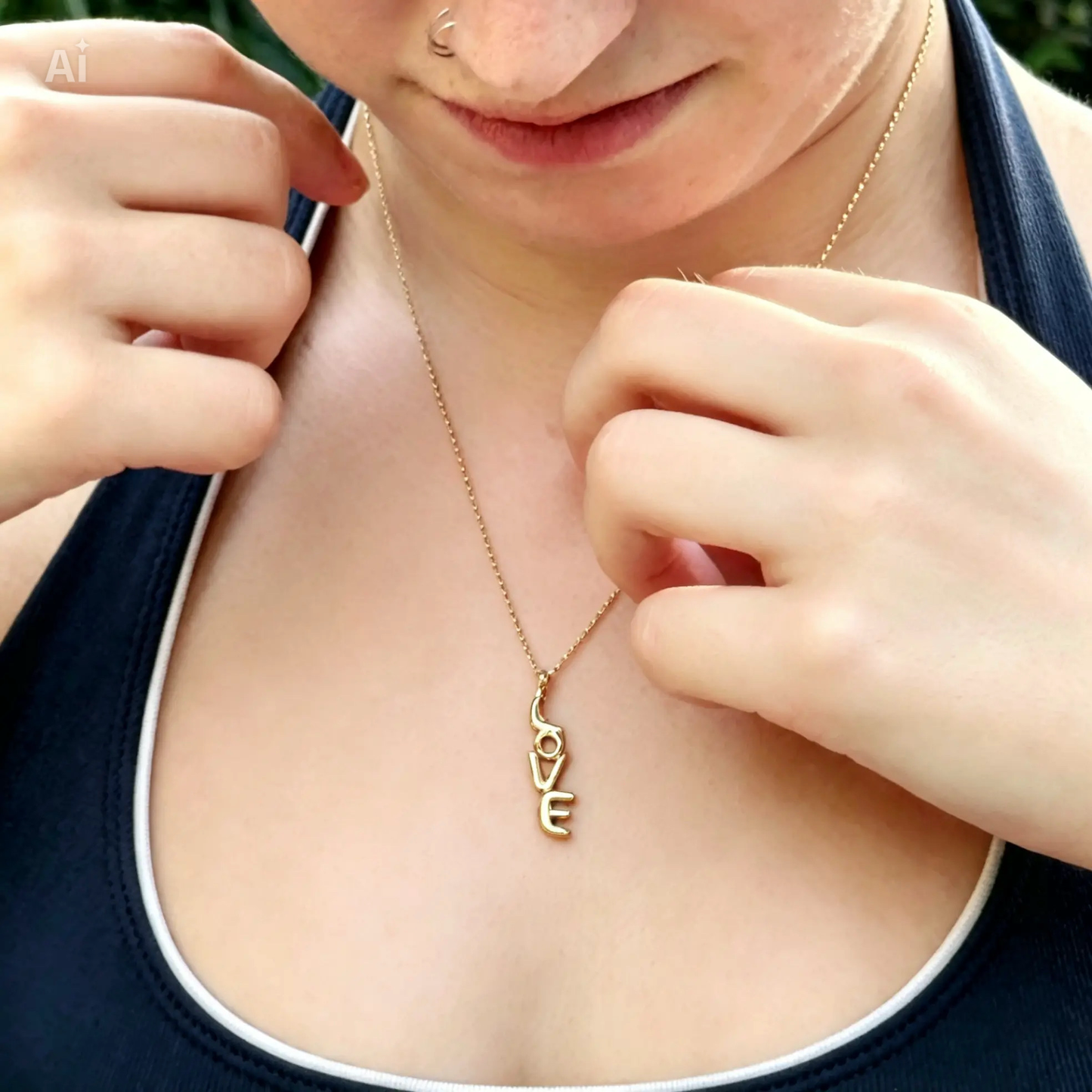 9ct Gold LOVE charm on a Gold Chain